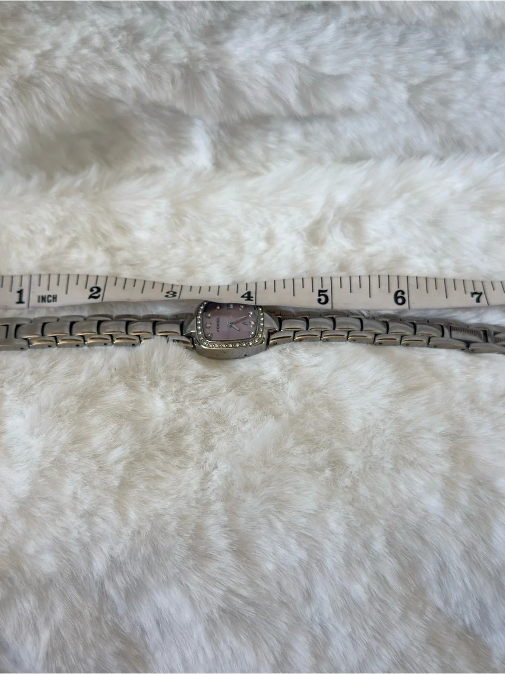 Fossil Silver Tone Mother-of-Pearl Bracelet Watch with Crystal Bezel - Picture 6 of 6